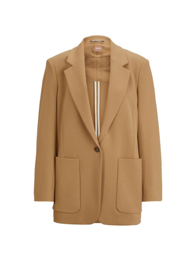 Shop Hugo Boss Women's Relaxed-fit Jacket In Stretch Jersey With Half Lining In Beige