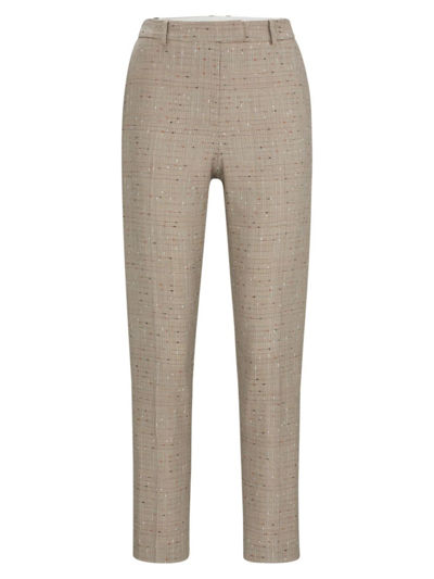 Shop Hugo Boss Women's Regular-fit Trousers In A Checked Virgin-wool Blend In Patterned