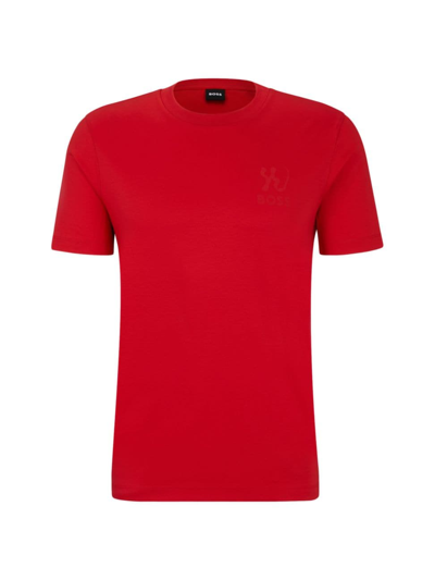 Shop Hugo Boss Men's Interlock-cotton Regular-fit T-shirt With Special Artwork In Red
