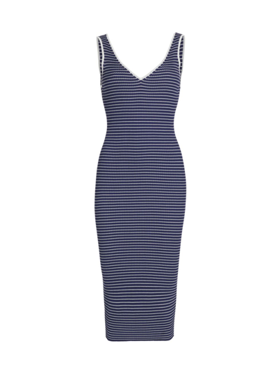 Shop Staud Women's Dana Striped Body-con Midi-dress In Navy Micro Stripe