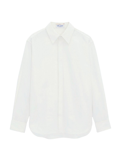 Shop Saint Laurent Women's Boyfriend Shirt In Cotton Poplin In White