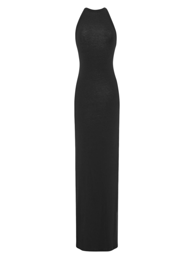 Shop Saint Laurent Women's Backless Halter Dress In Jersey In Black