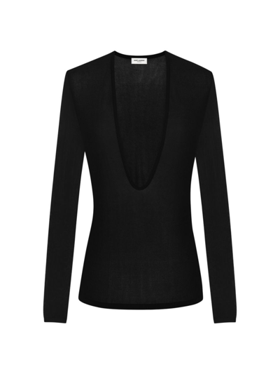 Shop Saint Laurent Women's Scoop-neck Sweater In Knit In Black