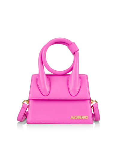 Shop Jacquemus Women's Le Chiquito Noeud Leather Top-handle Bag In Neon Pink
