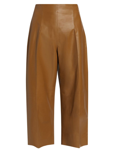 Shop Marni Women's Leather High-wasted Flared Pants In Maroon