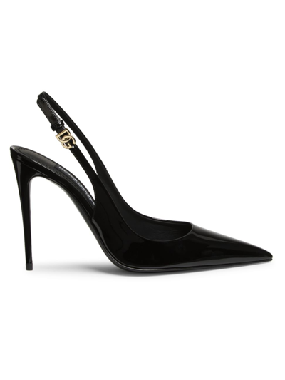 Shop Dolce & Gabbana Women's 101mm Patent Leather Slingback Pumps In Nero