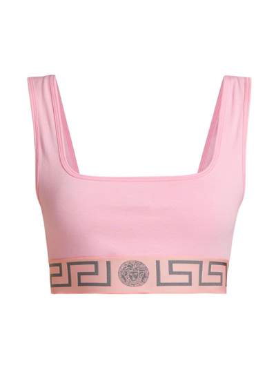 Shop Versace Women's Greca Stretch Cotton Bra Top In Pale Pink