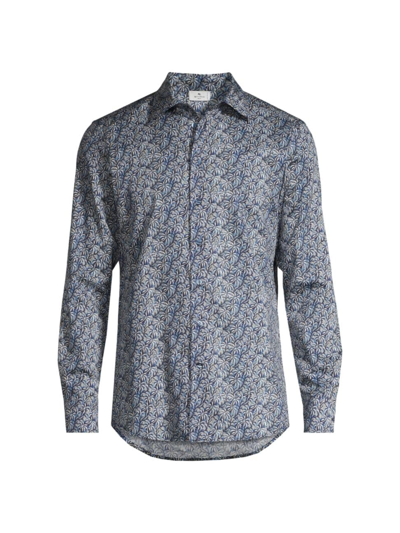 Shop Etro Men's Leaf Cotton Button-front Shirt In Blue