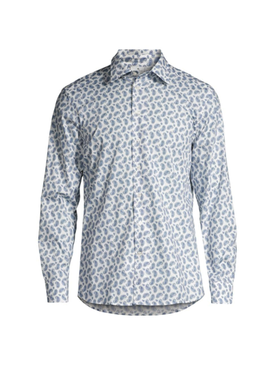 Shop Etro Men's Paisley Cotton-blend Button-front Shirt In Blue