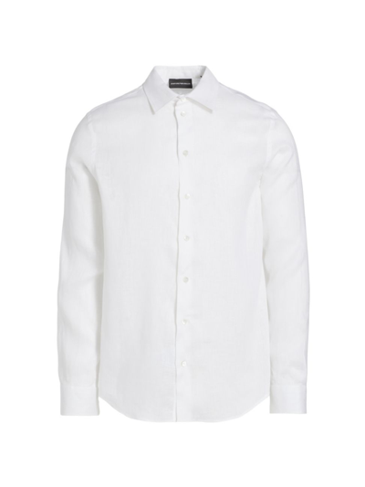 Shop Emporio Armani Men's Linen Long-sleeve Button-up Shirt In White