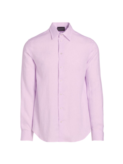Shop Emporio Armani Men's Linen Long-sleeve Button-up Shirt In Pink