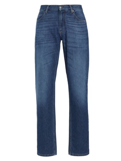 Shop Emporio Armani Men's Stretch-denim Straight-leg Jeans In Medium Blue