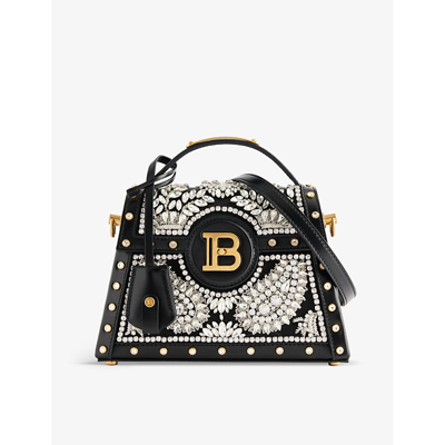 Shop Balmain B-buzz Dynasty Crystal-embellished Leather Cross-body Bag In Noir/cristal