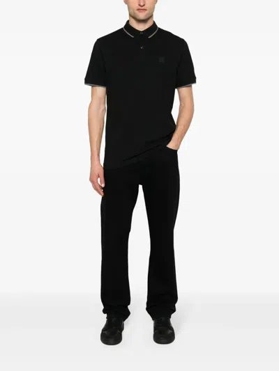 Hugo Boss Black Solid Shirt Collar Polo In Black