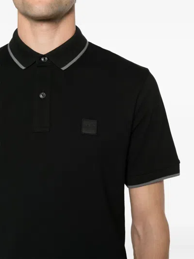 Hugo Boss Black Solid Shirt Collar Polo In Black