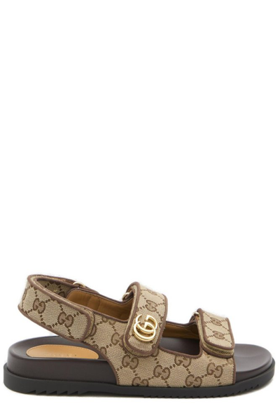 Shop Gucci Double G Monogrammed Sandals In Beige