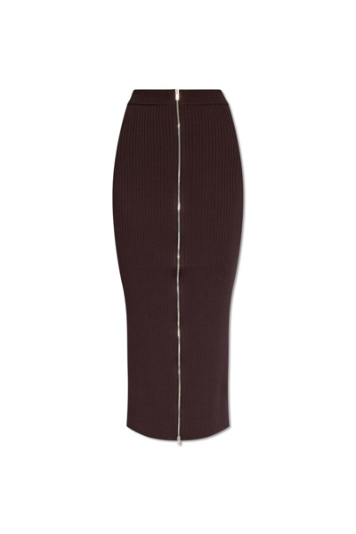 Shop Nanushka Meika Ribbed Midi Skirt In Brown