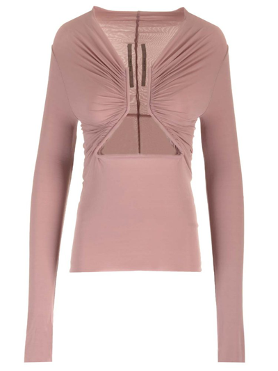 Shop Rick Owens Prong Ls Long Sleeved Gathered Top In Pink