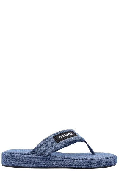 Shop Coperni Logo Patch Denim Thong Sandals In Blue