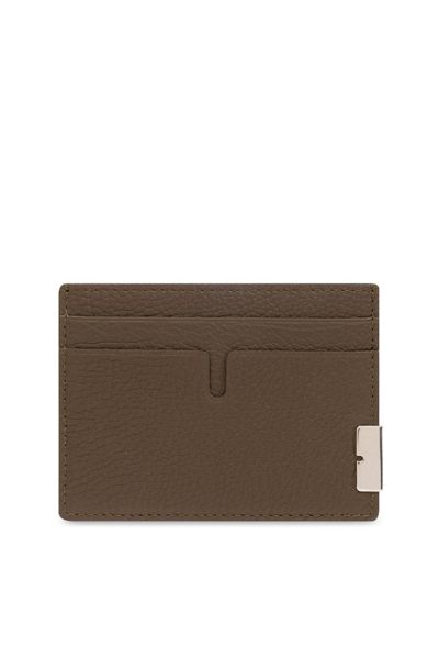 Shop Burberry B Cut Grained Texture Card Holder In Brown
