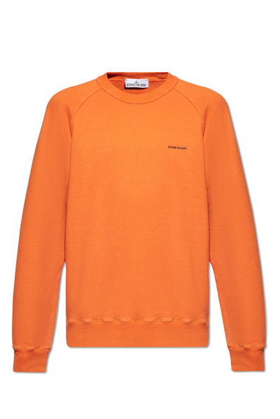 Shop Stone Island Logo Detailed Crewneck Sweatshirt In Orange