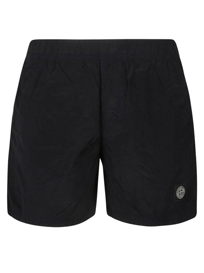 Shop Stone Island Compass Patch Crinkled Swim Shorts In Blue