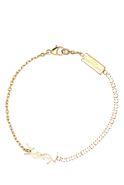 Shop Saint Laurent Cassandre Charm Bracelet In Gold