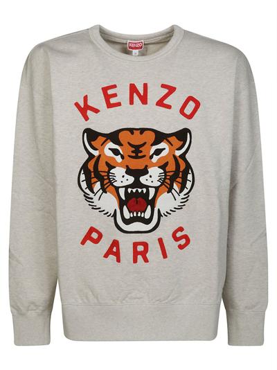 Shop Kenzo Lucky Tiger Logo Embroidered Sweatshirt In Grey