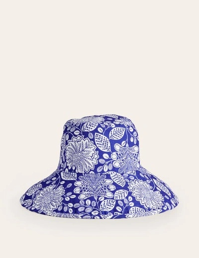 Shop Boden Printed Canvas Bucket Hat Bright Blue, Gardenia Swirl Women