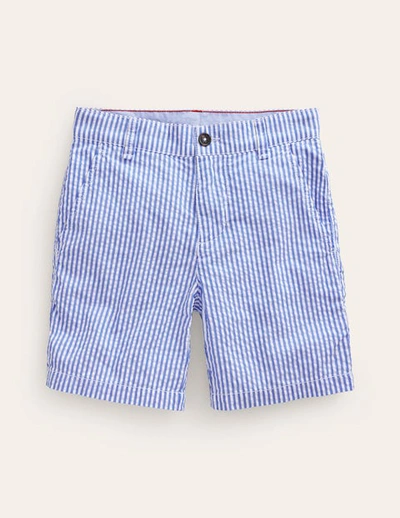 Shop Mini Boden Seersucker Chino Shorts Vintage Blue / Ivory Stripe Boys Boden