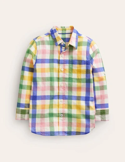 Shop Mini Boden Linen Shirt Green / Pink Gingham Boys Boden