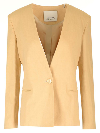 Shop Isabel Marant Single Breasted Collarless Blazer In Yellow