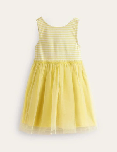 Shop Mini Boden Jersey Tulle Mix Dress Spring Yellow / Ivory Stripe Girls Boden