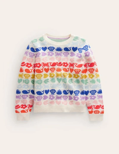 Shop Mini Boden Fair Isle Sweater Ecru Marl Rainbow Girls Boden