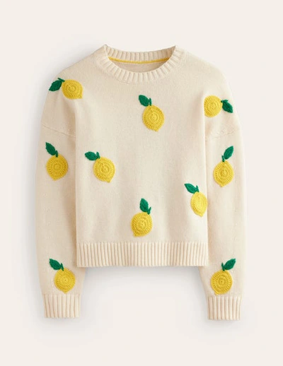 Shop Boden Hand Embroidered Sweater Warm Ivory, Lemons Women