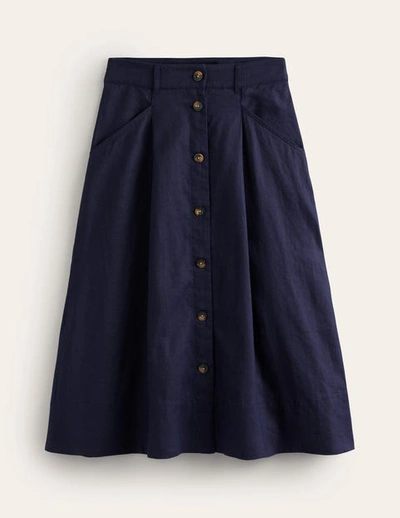 Shop Boden Petra Linen Midi Skirt Navy Women