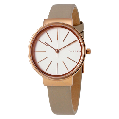 Shop Skagen Ancher White Dial Ladies Watch Skw2481 In Beige / Gold Tone / Rose / Rose Gold Tone / White