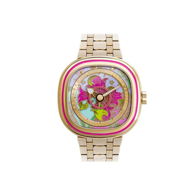 Shop Sevenfriday C Series Automatic Pink Dial Ladies Watch C2/01 Pdp In Gold Tone / Pink / Yellow