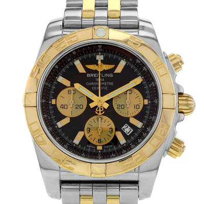 Shop Breitling Chronomat 44 Chronograph Automatic Chronometer Blue Dial Men's Watch Cb0110 In Two Tone  / Brown / Gold / Gold Tone / Rose / Rose Gold / Rose Gold Tone