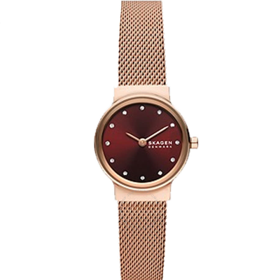 Shop Skagen Lille Quartz Red Dial Ladies Watch Skw3067 In Red   / Gold Tone / Rose / Rose Gold Tone