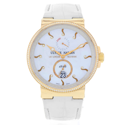 Shop Ulysse Nardin Marine Chronometer Automatic Diamond Men's Watch 265-66 In Gold / Gold Tone / Mop / Mother Of Pearl / Rose / Rose Gold / Rose Gold Tone / White