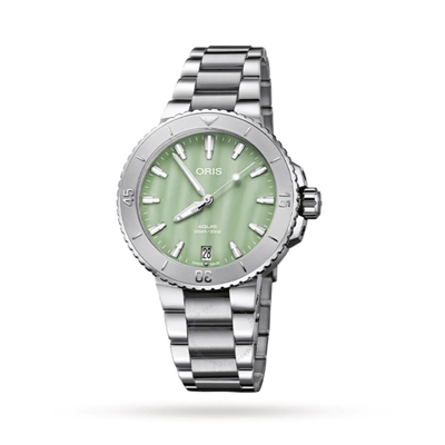 Shop Oris Aquis Automatic 36.5mm Green Dial Watch 01 733 7770 4157-07 8 18 05p