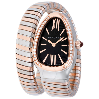 Shop Bvlgari Serpenti Tubogas Diamond Black Opaline With Guilloch Soleil Treatment Dial Ladies  In Black / Gold / Gold Tone / Pink
