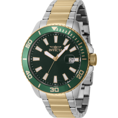Shop Invicta Pro Diver Quartz Green Dial Men's Watch 46072 In Two Tone  / Gold Tone / Green