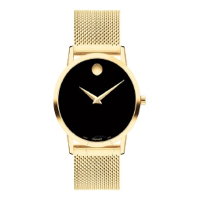 Shop Movado Museum Quartz Black Dial Ladies Watch 0607647 In Black / Gold Tone / Yellow