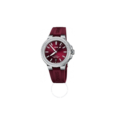 Shop Oris Aquis Automatic Diamond Red Dial Ladies Watch 01 733 7766 4998-07 4 22 68fc In Red   / Bordeaux