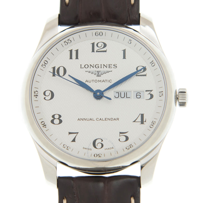 Shop Longines Master Automatic Silver Dial Annual Calendar Watch L29104783 In Black / Blue / Brown / Silver