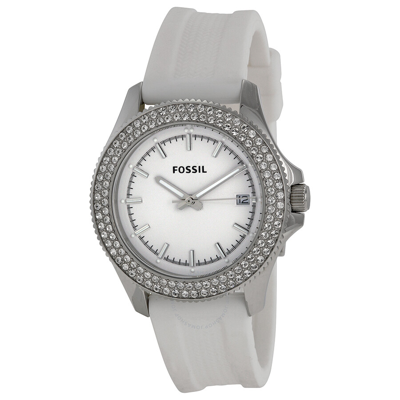Shop Fossil Retro Traveler White Dial Crystal Bezel White Silicone Ladies Watch Am4462