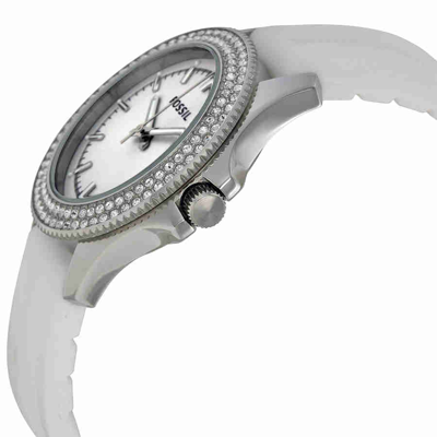 Shop Fossil Retro Traveler White Dial Crystal Bezel White Silicone Ladies Watch Am4462
