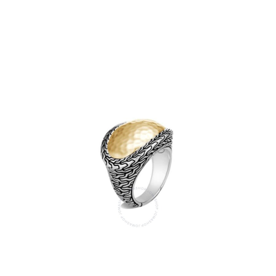 Shop John Hardy Classic Chain 18k Yellow Gold & Sterling Silver Hammered Ring - Rz90649x7 In Silver-tone, Yellow